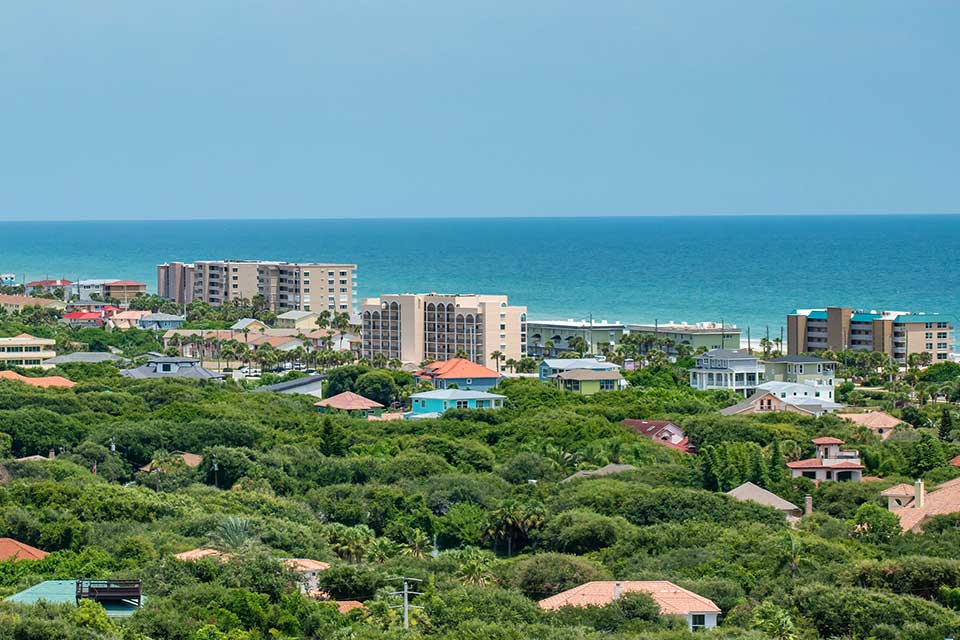 Ponce de Leon Inlet, Florida. July 19, 2019 . Panoramic view of condos and buildings at Ponce de Leon Inlet area