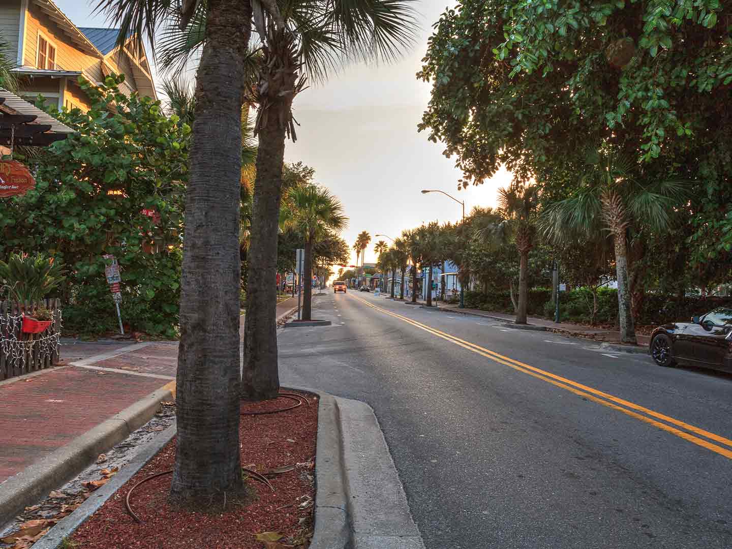 Sunrise over Flagler Avenue in New Smyrna Beach, Florida.
