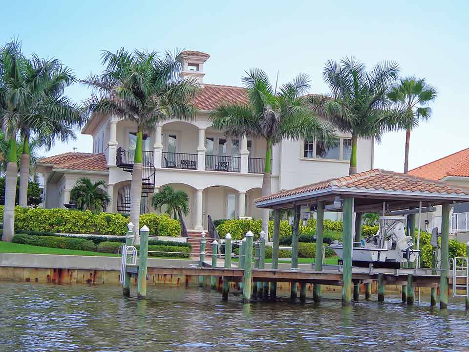 Large house with dock on the intracoastal waterway.
